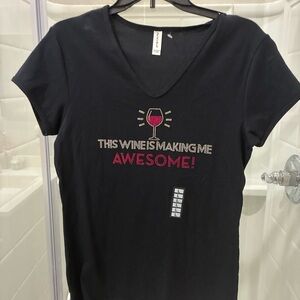 Black Graphic Tee with Wine Motif